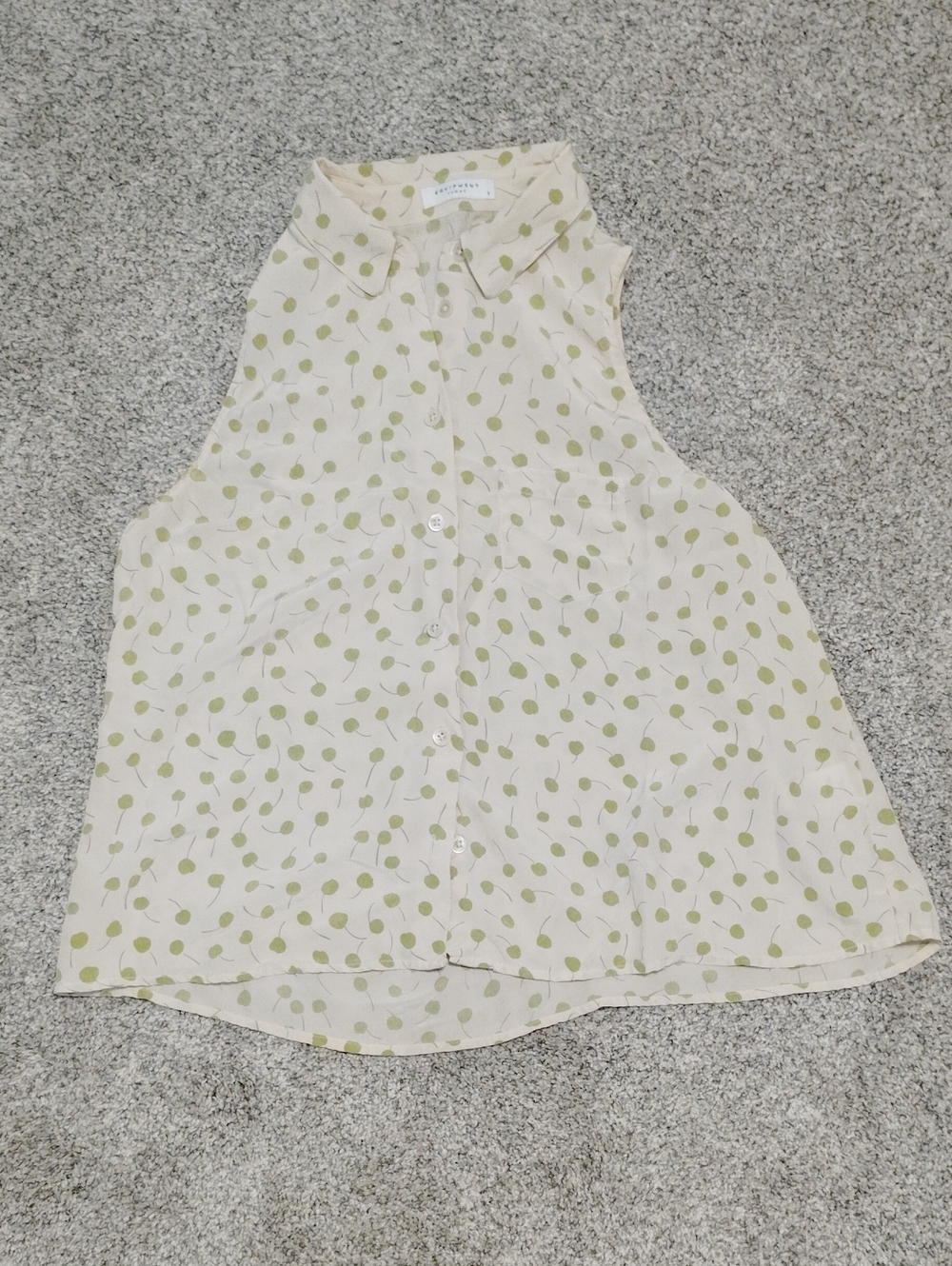 Equipment Cream Button-Front Sleeveless Silk Blouse with Olive Dot Print